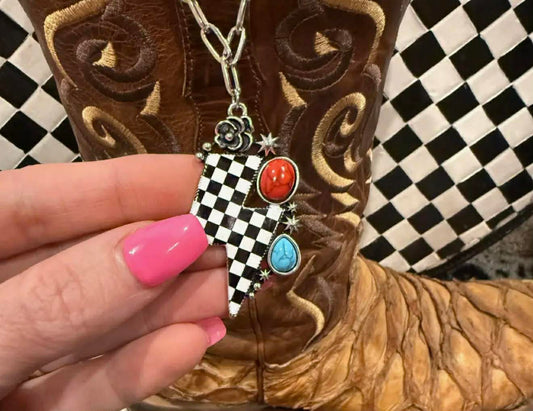 CHECKERED BOLT ACCENT NECKLACE
