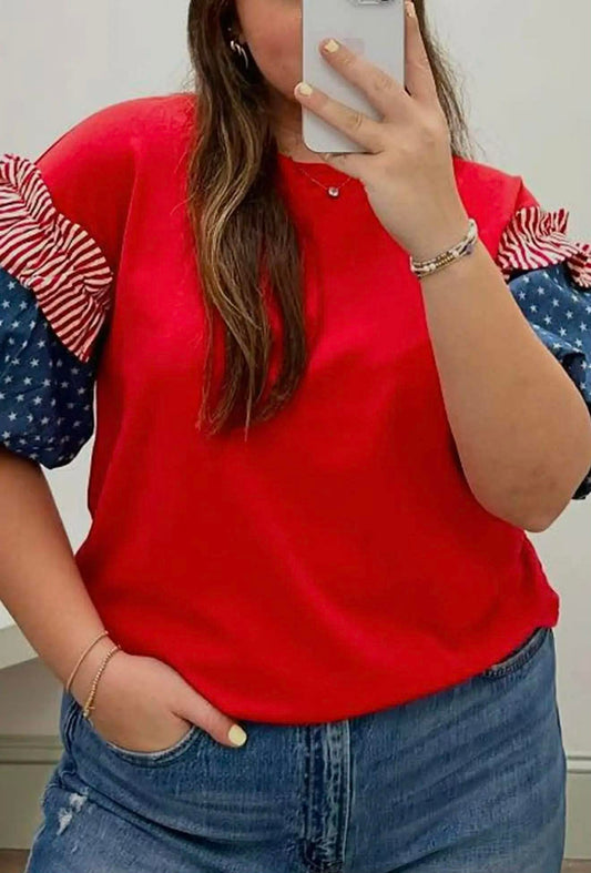 STARS STRIPES SHORT PUFF SLEEVE TOP
