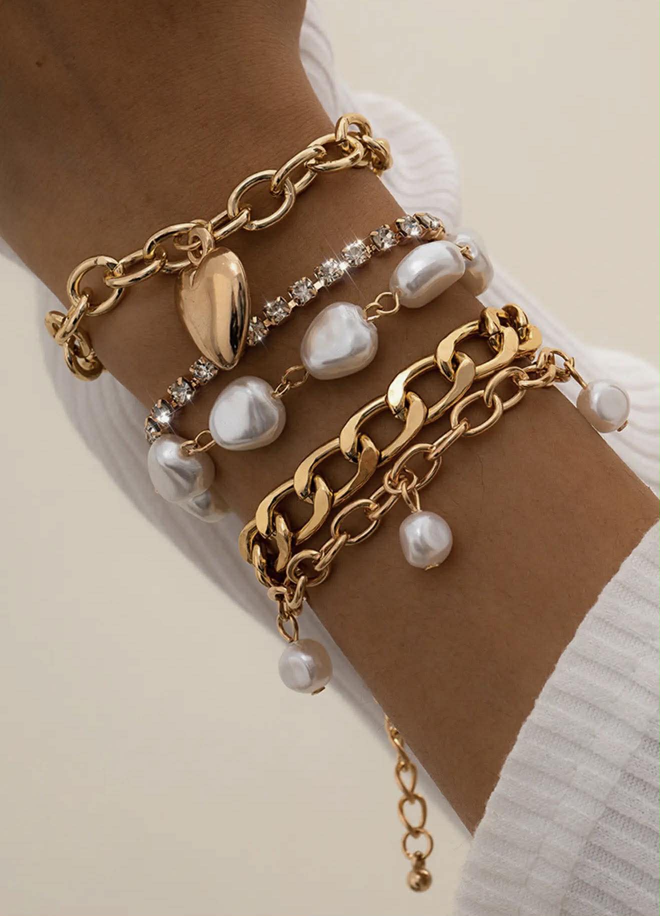 HEART CHARM PEARL RHINESTONE EMBELLISHED 5PCS SET