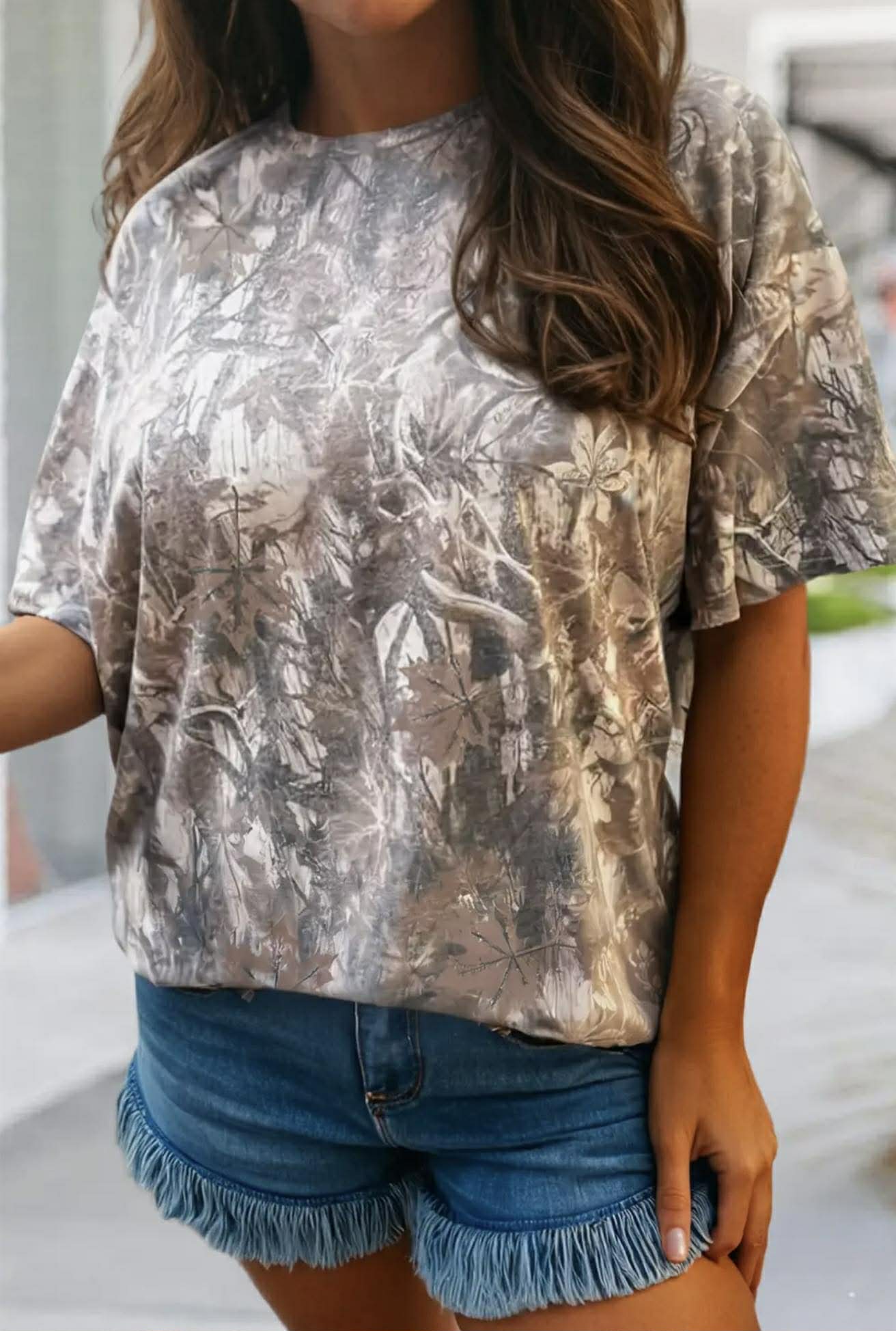 CAMO ROUND NECK SHORT SLEEVE OVERSIZED TEE