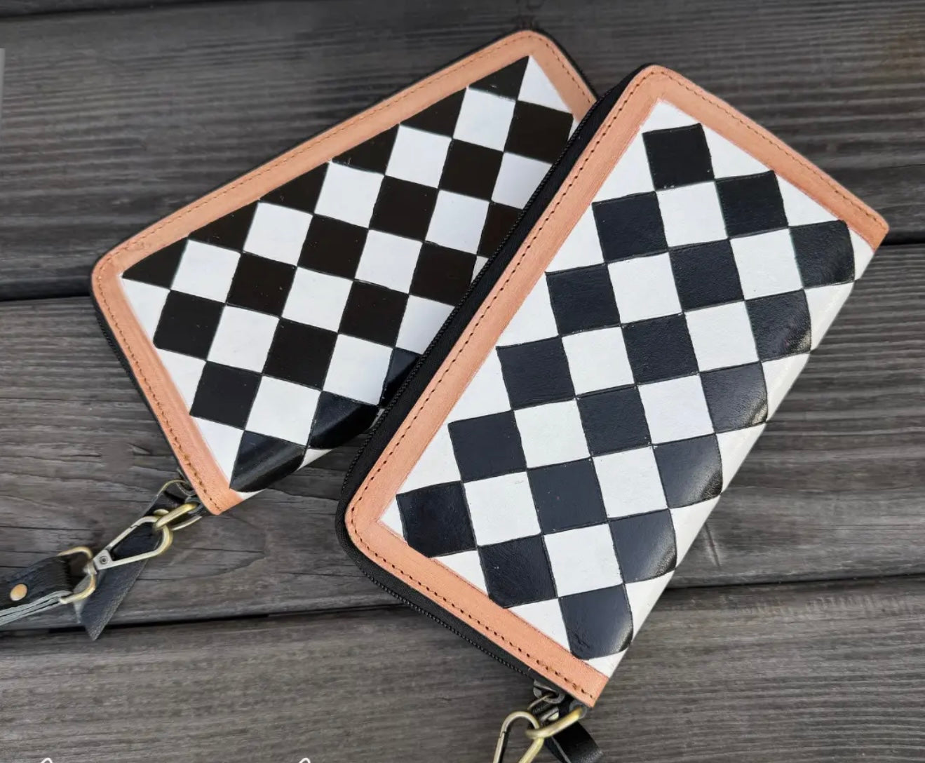 Checkered leather wallet