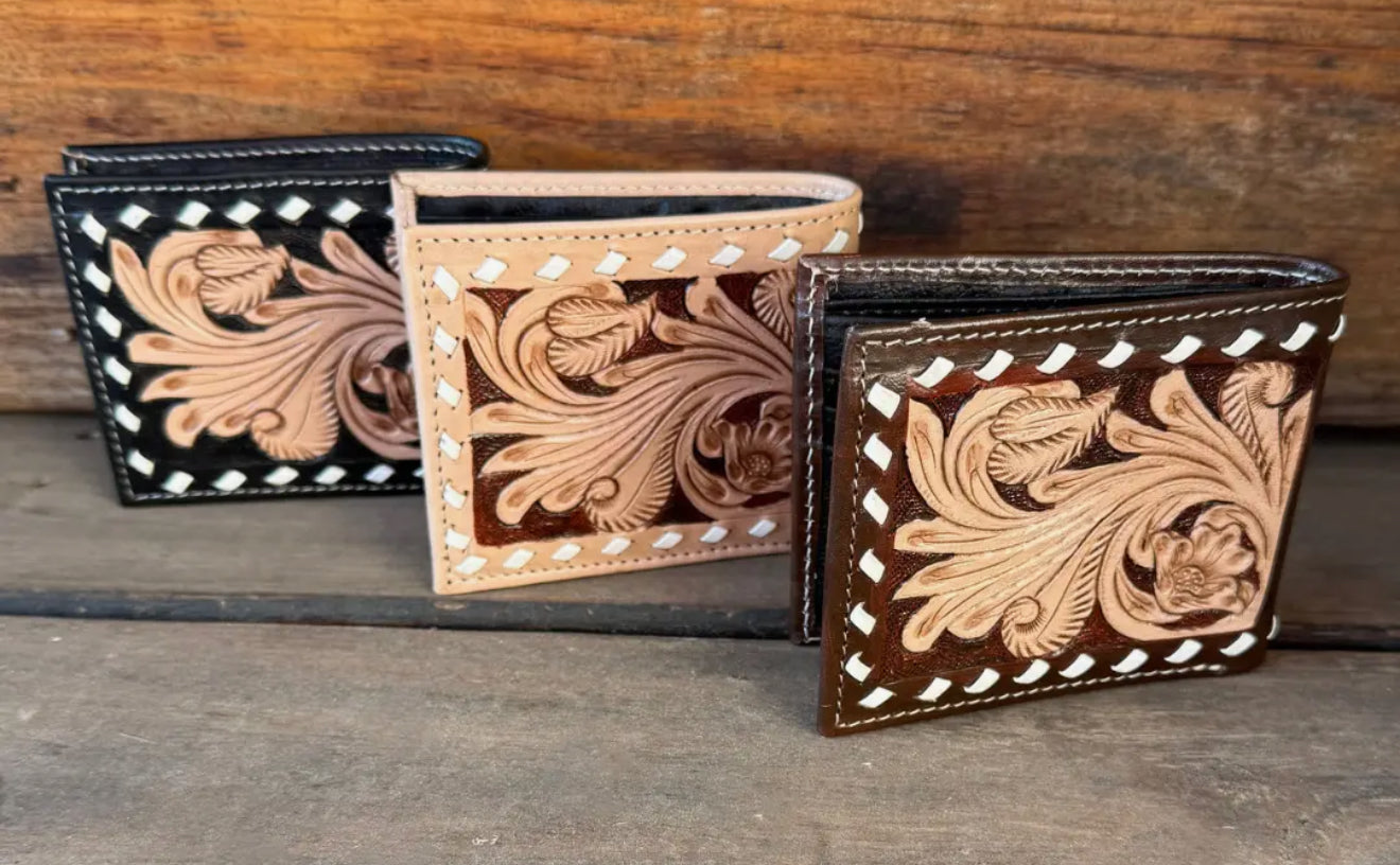 BEADED CROSS LEATHER MEN’S WALLET