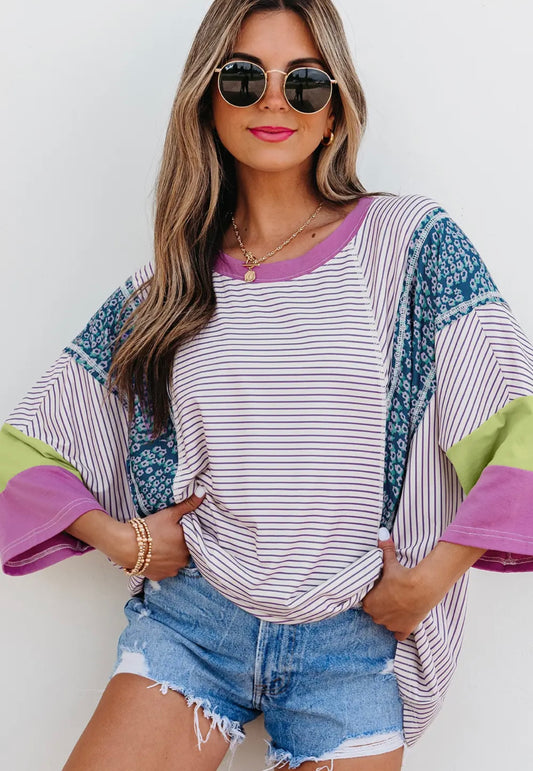 STRIPE FLORAL RAW EDGE PATCHWORK