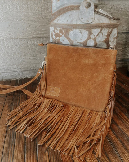 PATCHWORK COWHIDE FRINGE WESTERN PURSE