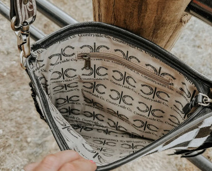 RODEO SQUARE COWHIDE CHECKERED PURSE