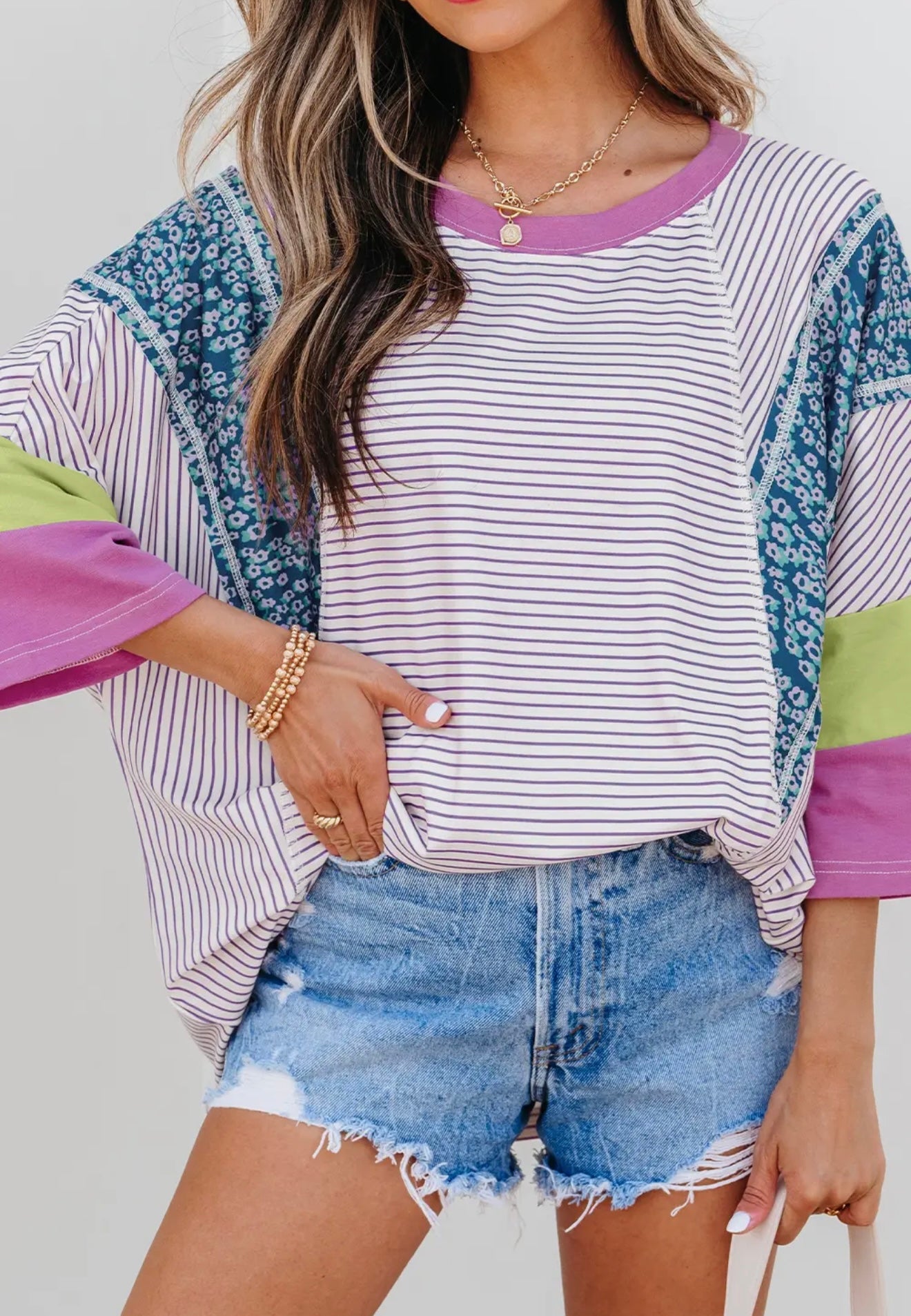 STRIPE FLORAL RAW EDGE PATCHWORK
