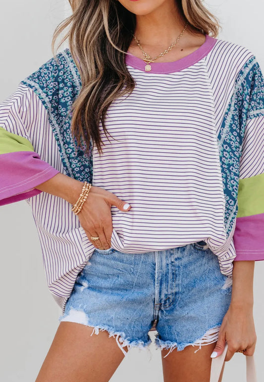 STRIPE FLORAL RAW EDGE PATCHWORK