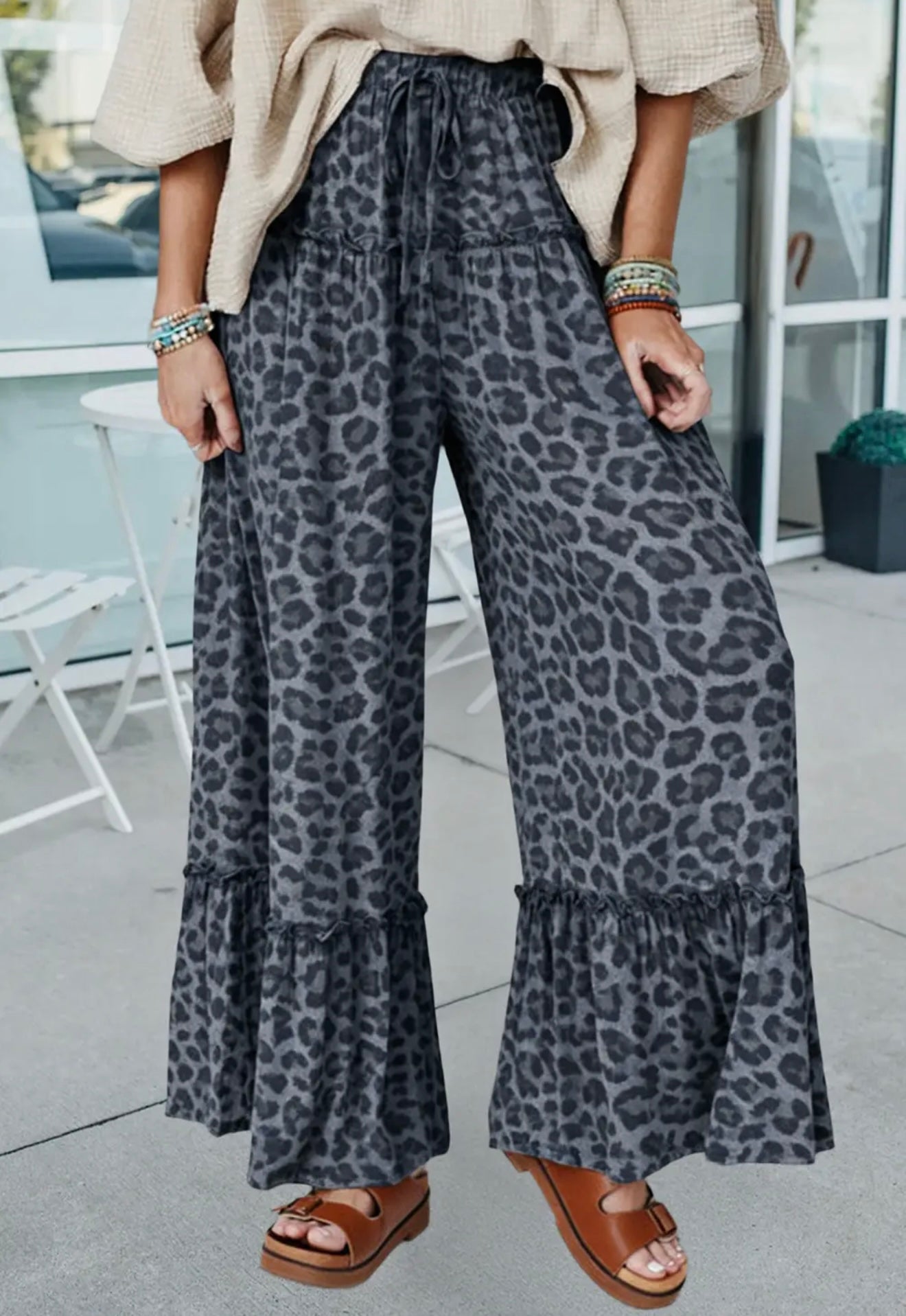 BLACK LEOPARD FLOWY PANTS