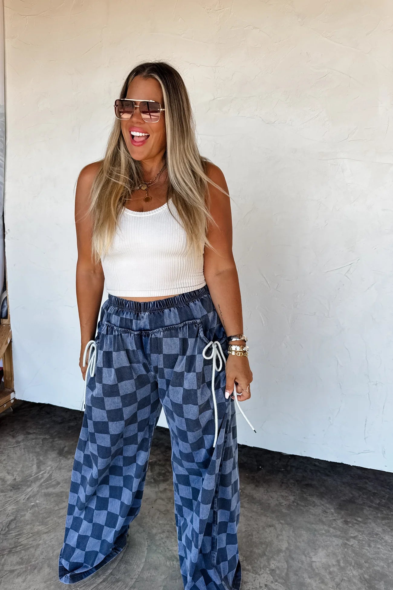 GO WITH THE FLOW CHECKER PANTS