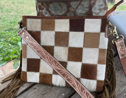 LONGHORN TRAIL COWHIDE CHECKERED PURSE