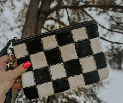 STOCKYARD CHECKERED COWHIDE WRISTLET