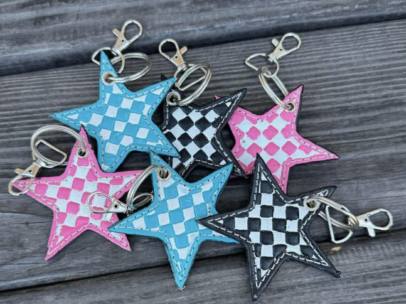 Checkered Star Keychain