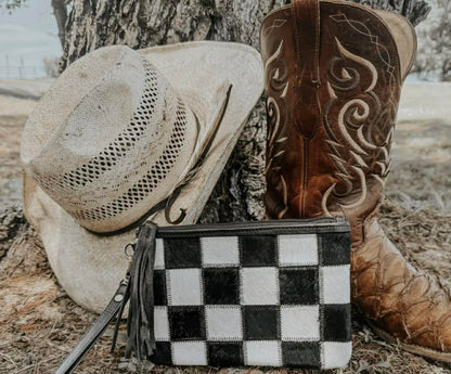 STOCKYARD CHECKERED COWHIDE WRISTLET