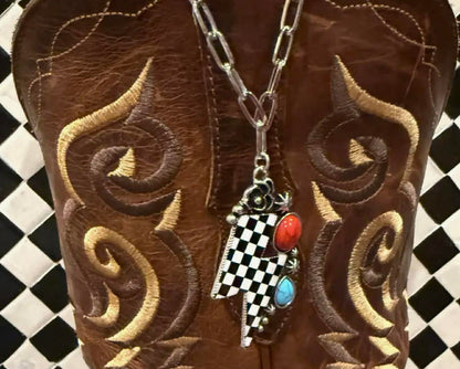 CHECKERED BOLT ACCENT NECKLACE