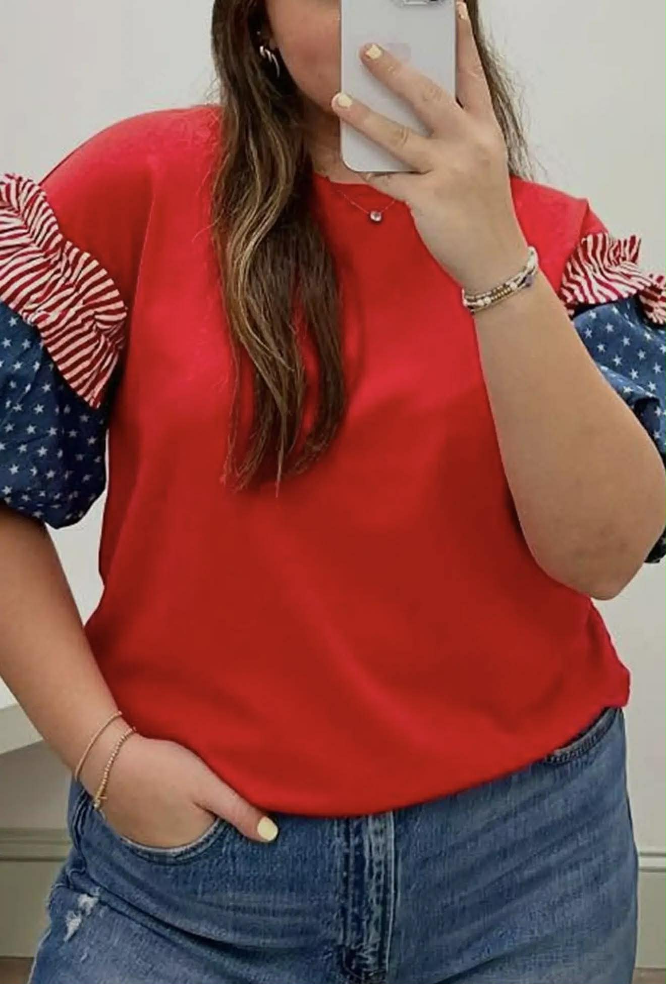 STARS STRIPES SHORT PUFF SLEEVE TOP