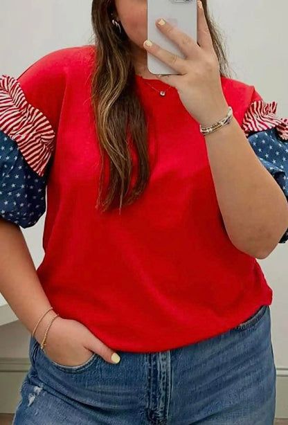STARS STRIPES SHORT PUFF SLEEVE TOP