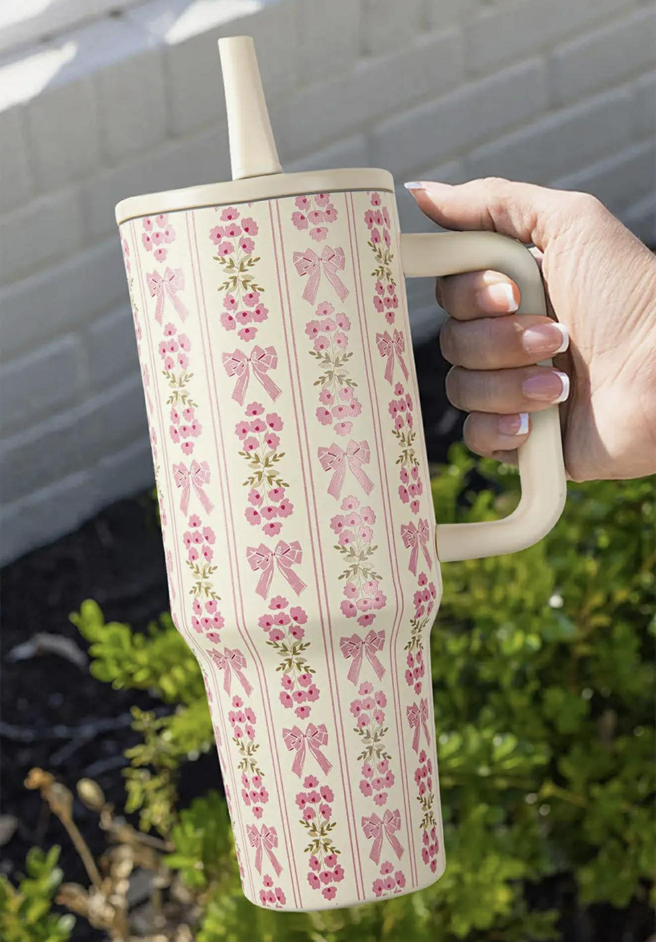 SWEET BOW FLOWER PRINT TUMBLER 40OZ