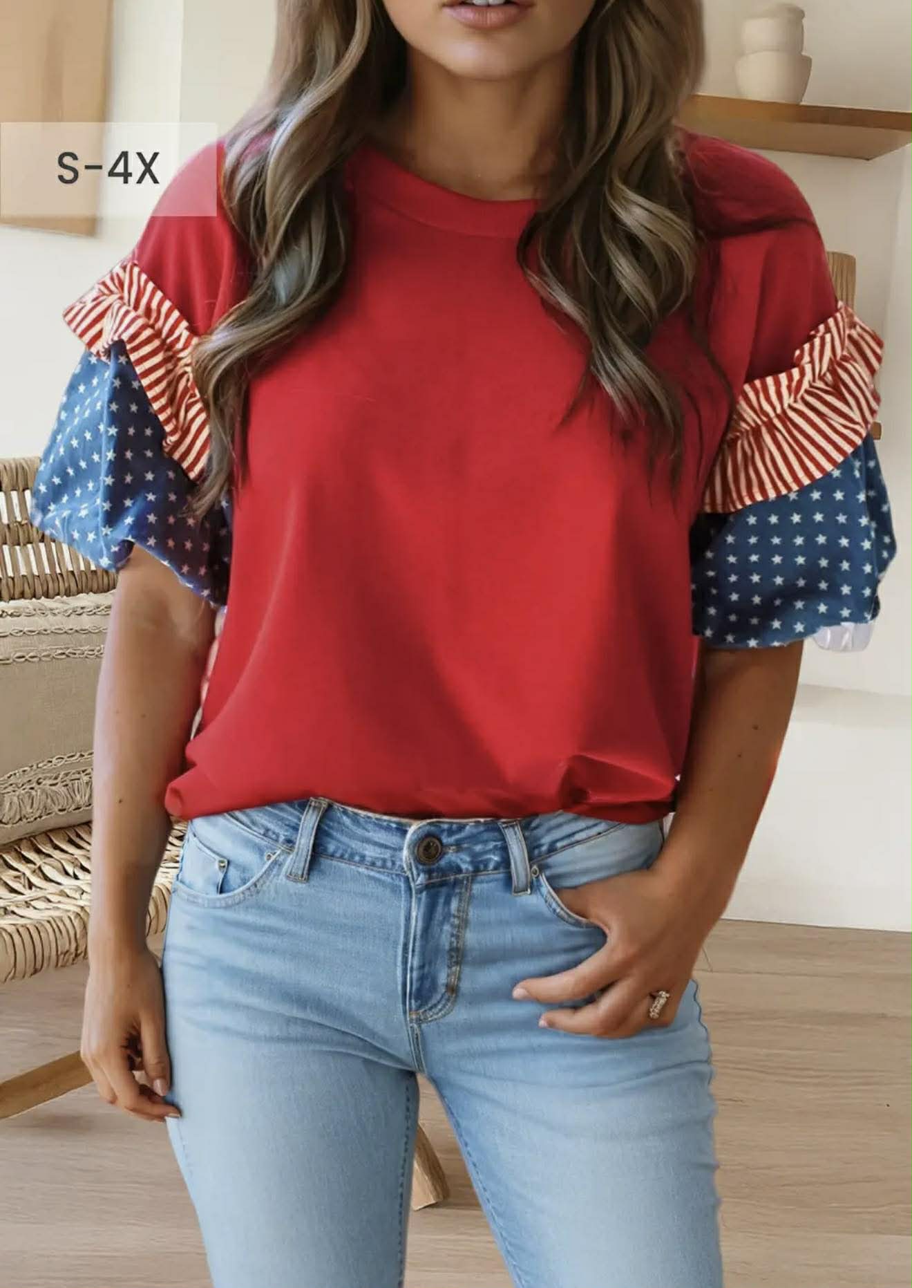 STARS STRIPES SHORT PUFF SLEEVE TOP