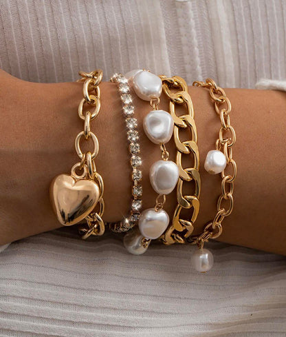 HEART CHARM PEARL RHINESTONE EMBELLISHED 5PCS SET