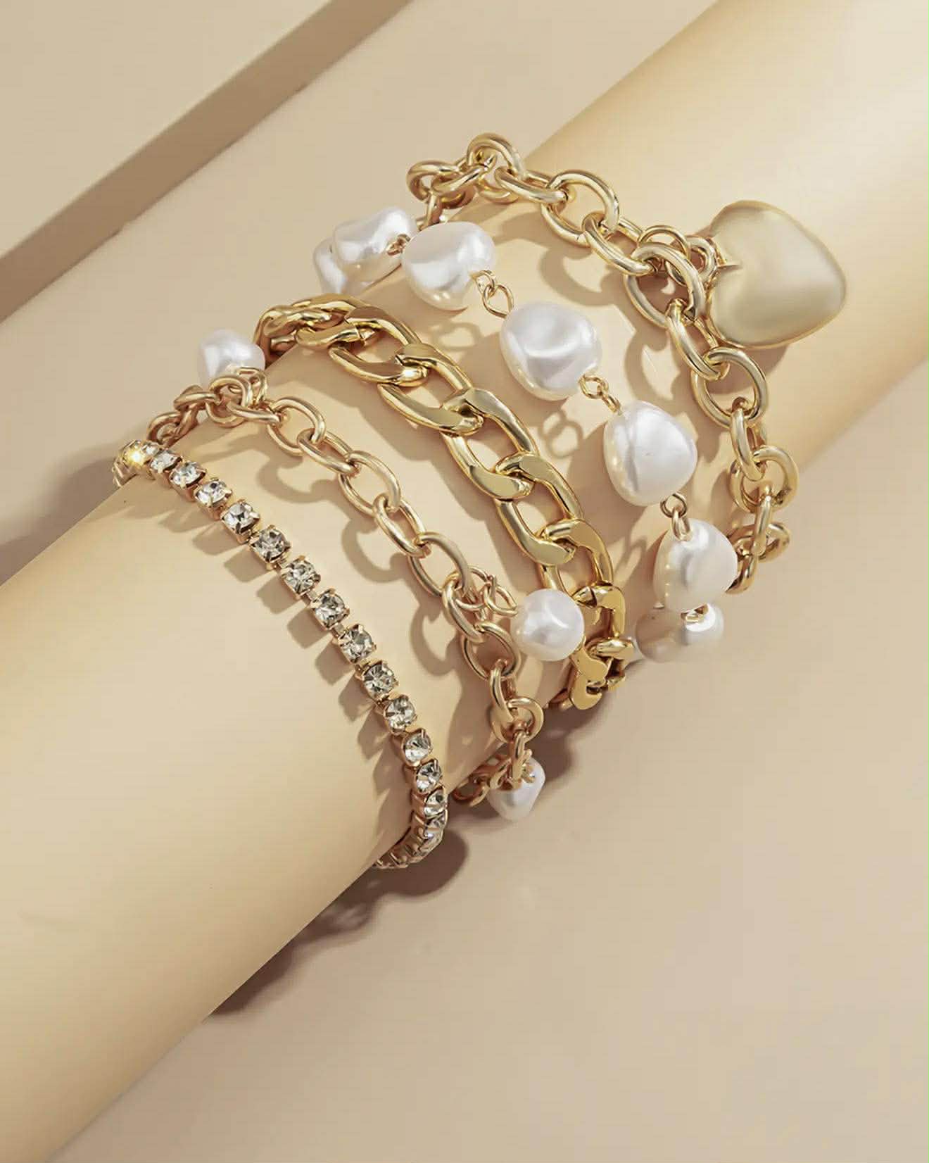 HEART CHARM PEARL RHINESTONE EMBELLISHED 5PCS SET
