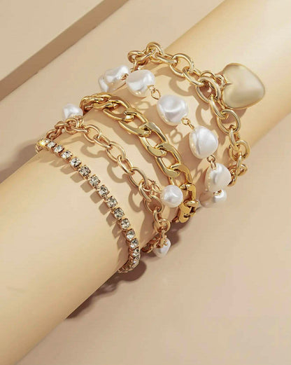HEART CHARM PEARL RHINESTONE EMBELLISHED 5PCS SET