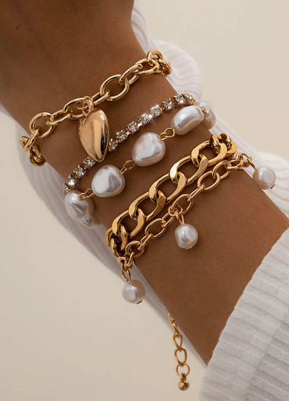 HEART CHARM PEARL RHINESTONE EMBELLISHED 5PCS SET