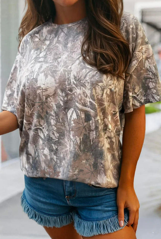 CAMO ROUND NECK SHORT SLEEVE OVERSIZED TEE