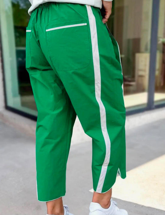 Stripe Smocked Waist Drawstring Pants Green