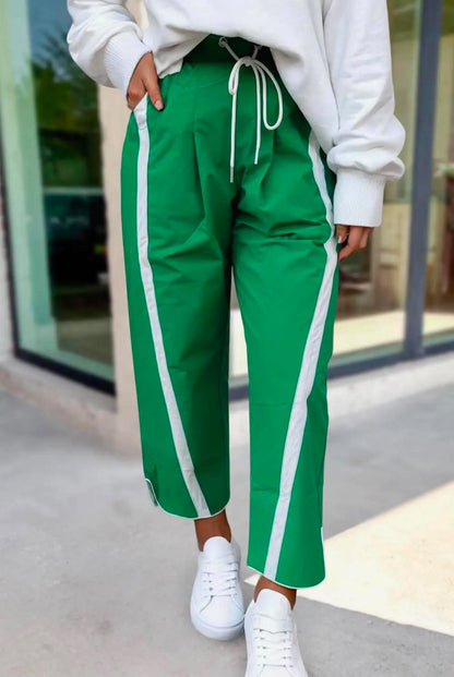 Stripe Smocked Waist Drawstring Pants Green