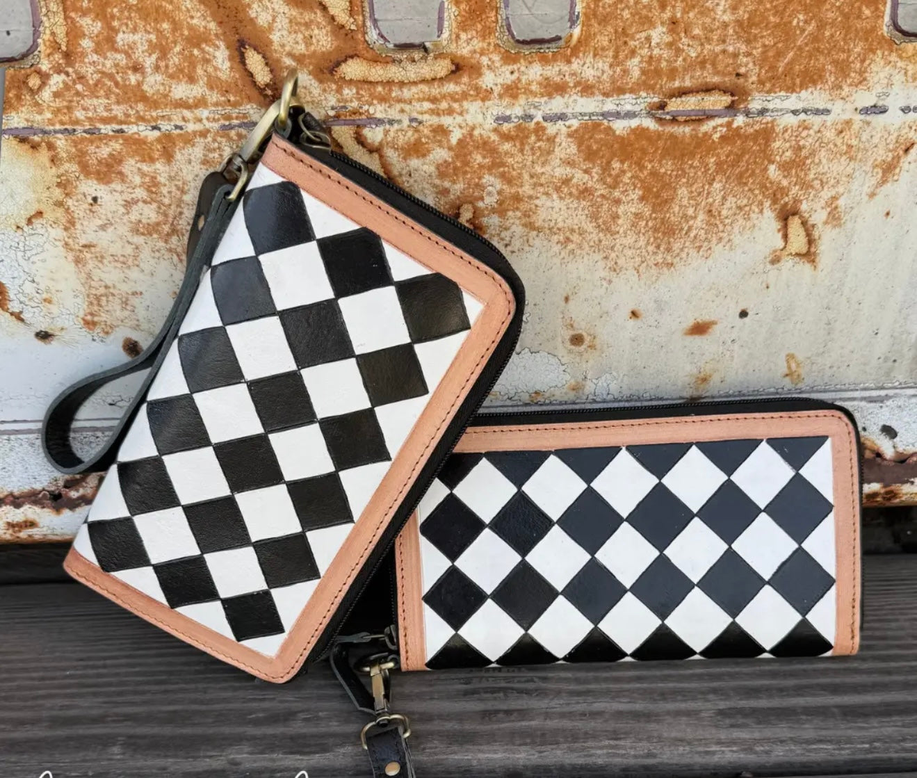Checkered leather wallet