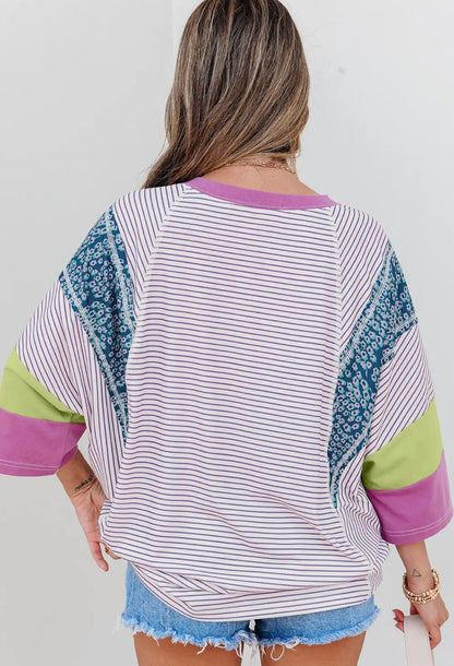 STRIPE FLORAL RAW EDGE PATCHWORK