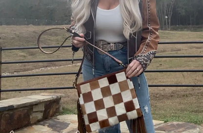 LONGHORN TRAIL COWHIDE CHECKERED PURSE