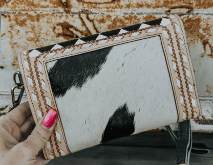 COWHIDE WALLET, WRISTLET, PURSE