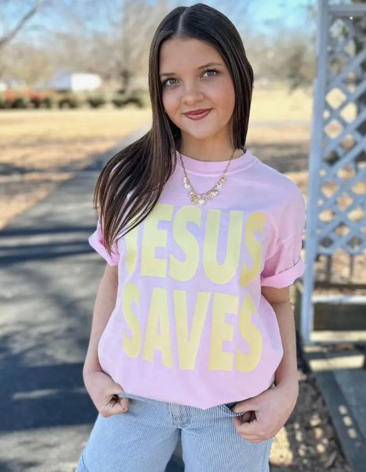 JESUS SAVES TEE [BLOSSOM]