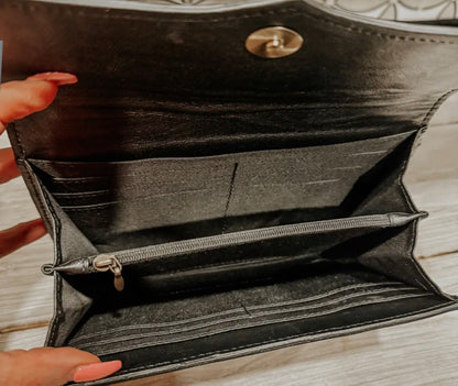 COWHIDE WALLET, WRISTLET, PURSE