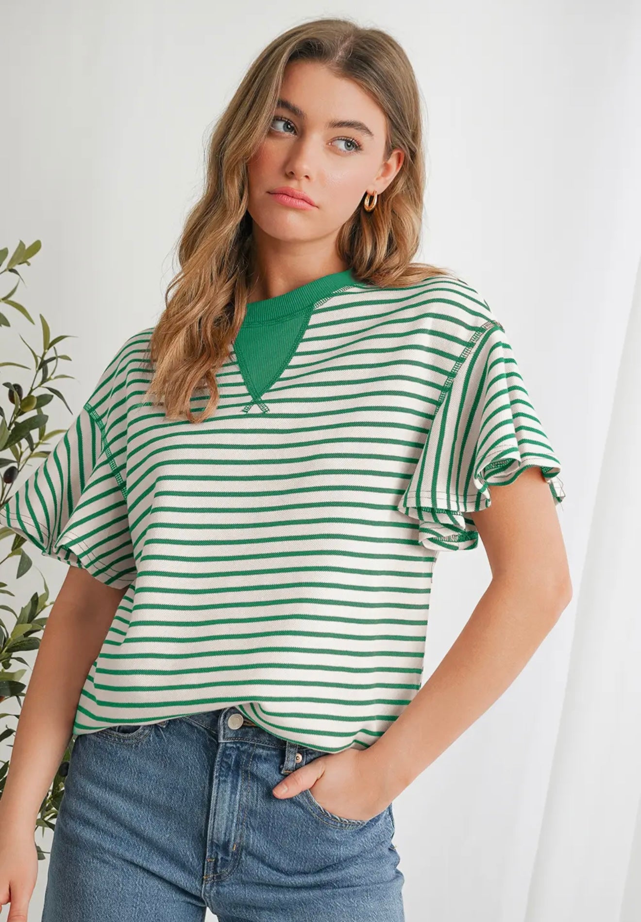 STRIPPED RUFFLE TOP