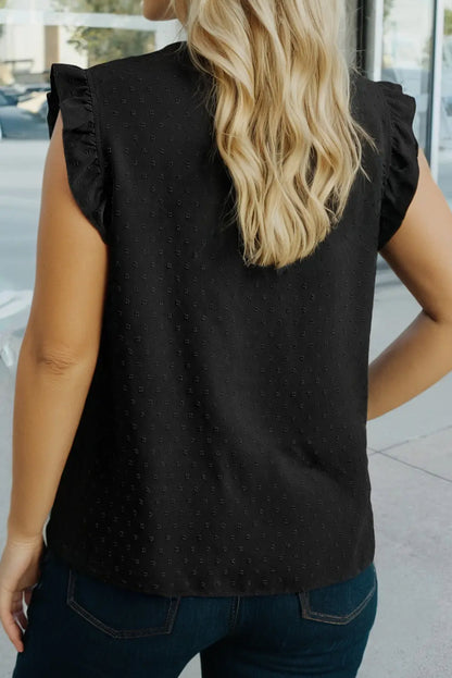 SWISS DOT RUFFLE LACE TRIM V NECK TANK