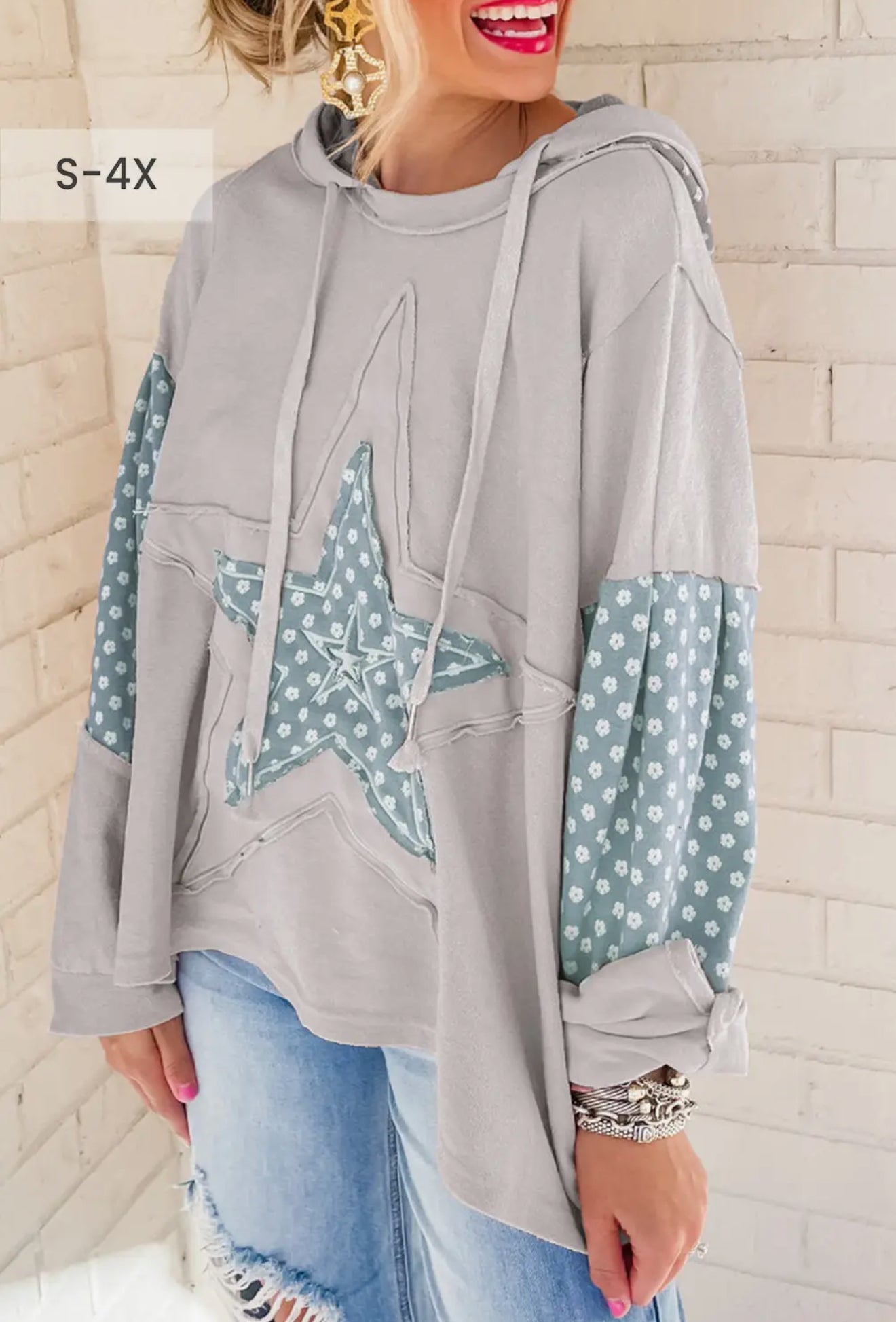 BOHO FLORAL PATCHWORK STAR PATTERN HOODIE