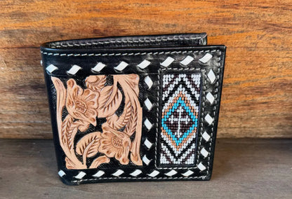 BEADED CROSS LEATHER MEN’S WALLET