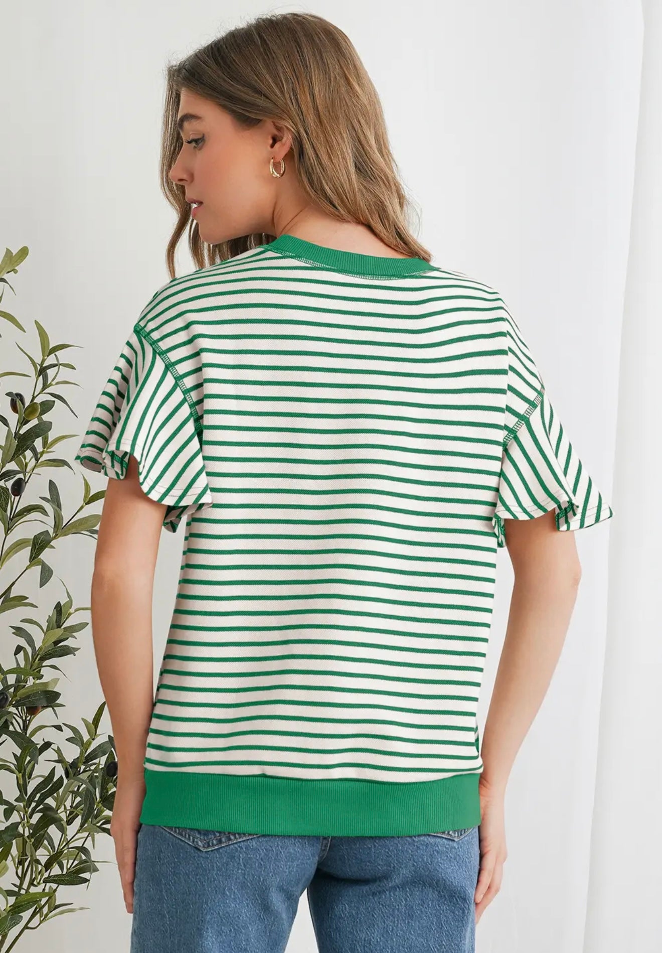STRIPPED RUFFLE TOP