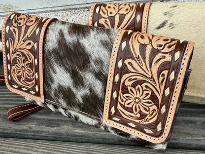 FRONTIER COWHIDE TOOLED LEATHER WALLET WRISTLET