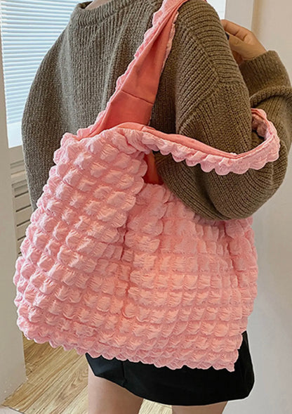 SOLID BUBBLE TEXTURED LARGE TOTE BAG