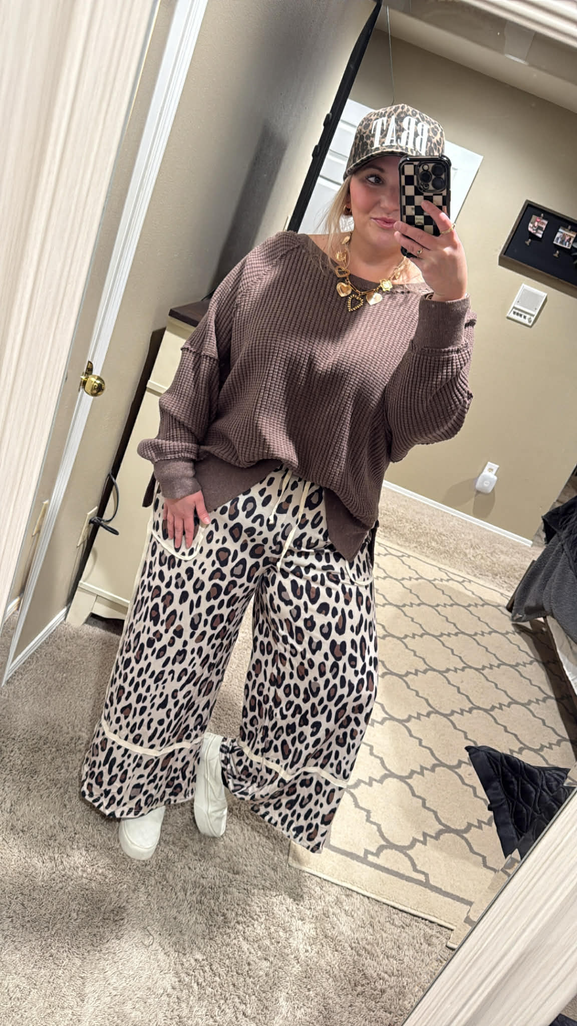 LEOPARD WIDE LEG CROPPED PANTS
