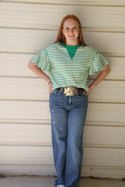 STRIPPED RUFFLE TOP