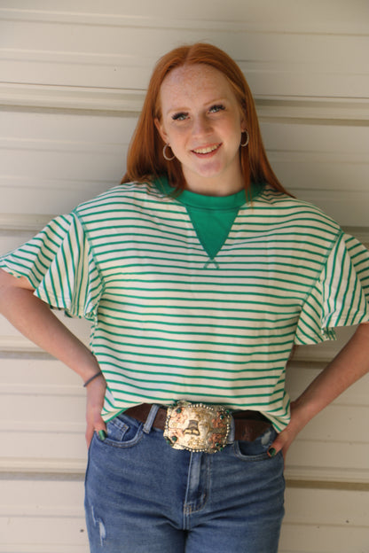 STRIPPED RUFFLE TOP